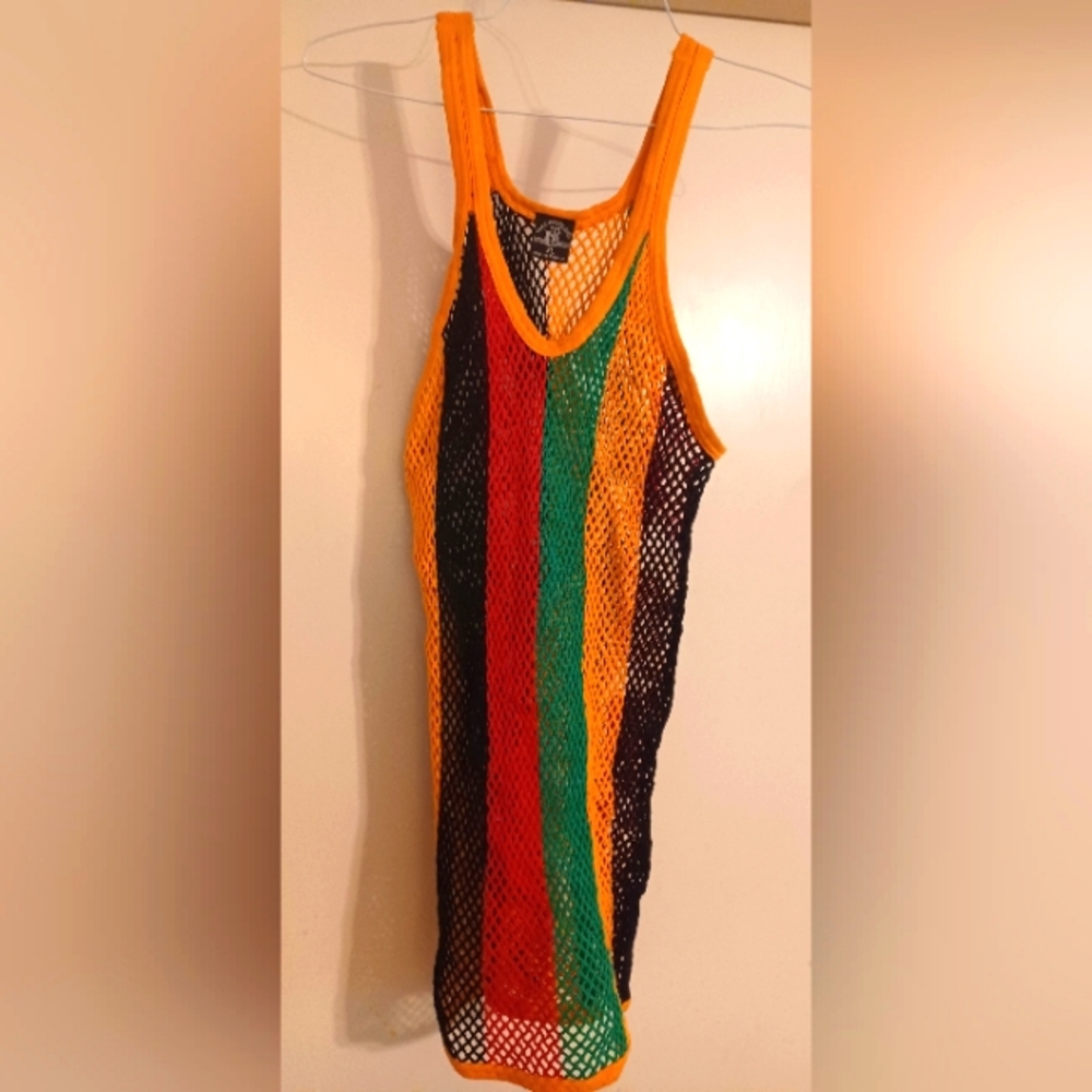 Unisex Rasta colored  fishnet tank top beachwear never been worn